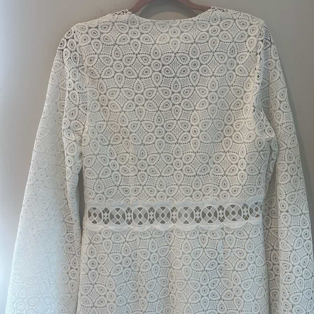 Ba&sh Lace White Crochet Dress Bell Sleeves Size Large NEW - Picture 7 of 13